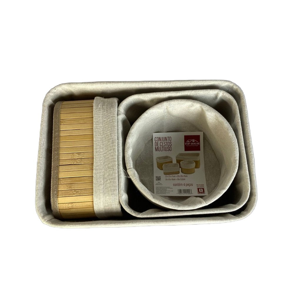 Conjunto 4 Cesto Organizador Multiuso em Bambu