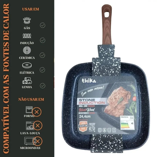 Frigideira Grill com Indução Quadrada 24,4cm - Preta
