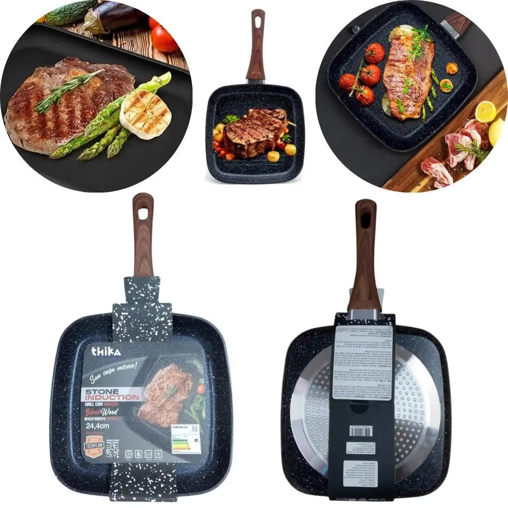 Frigideira Grill com Indução Quadrada 24,4cm - Preta