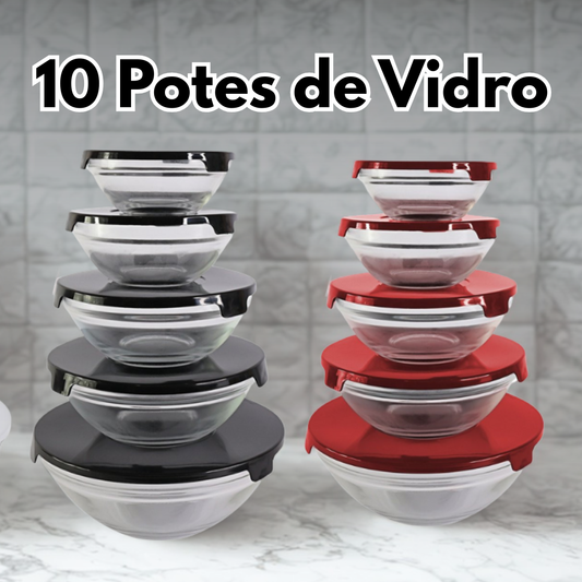 10 Potes de Vidros Resistentes Com tampa Sortida