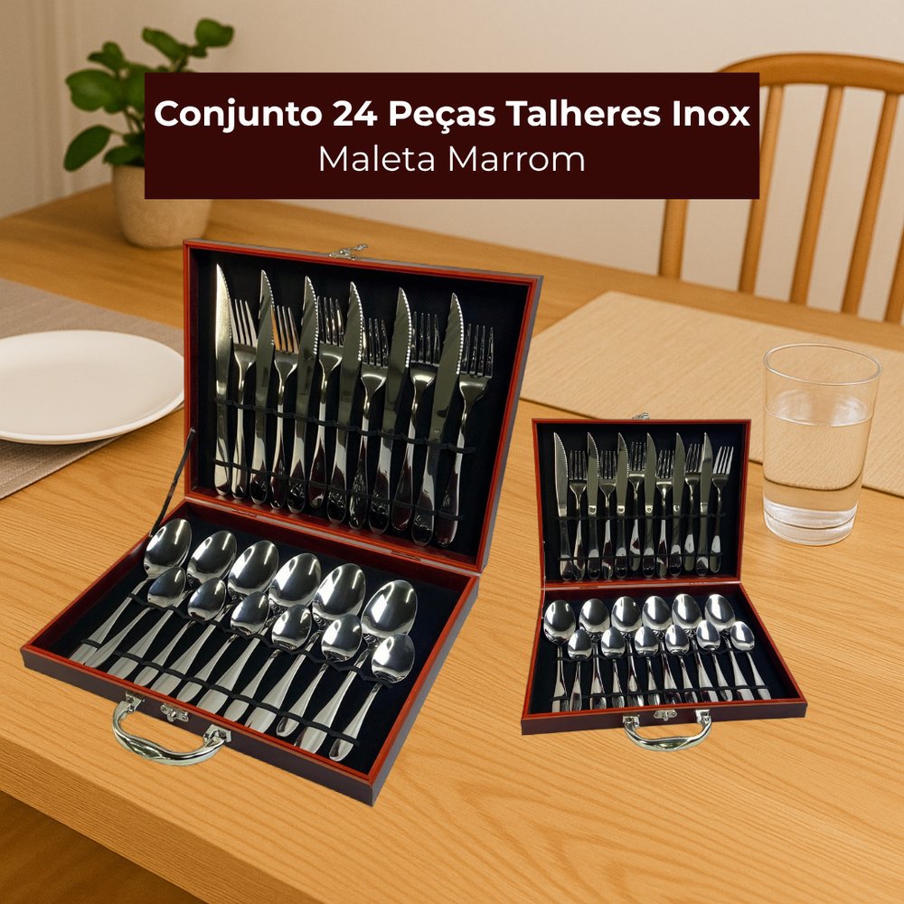 Conjunto 24 Peças Talheres Inox com Maleta