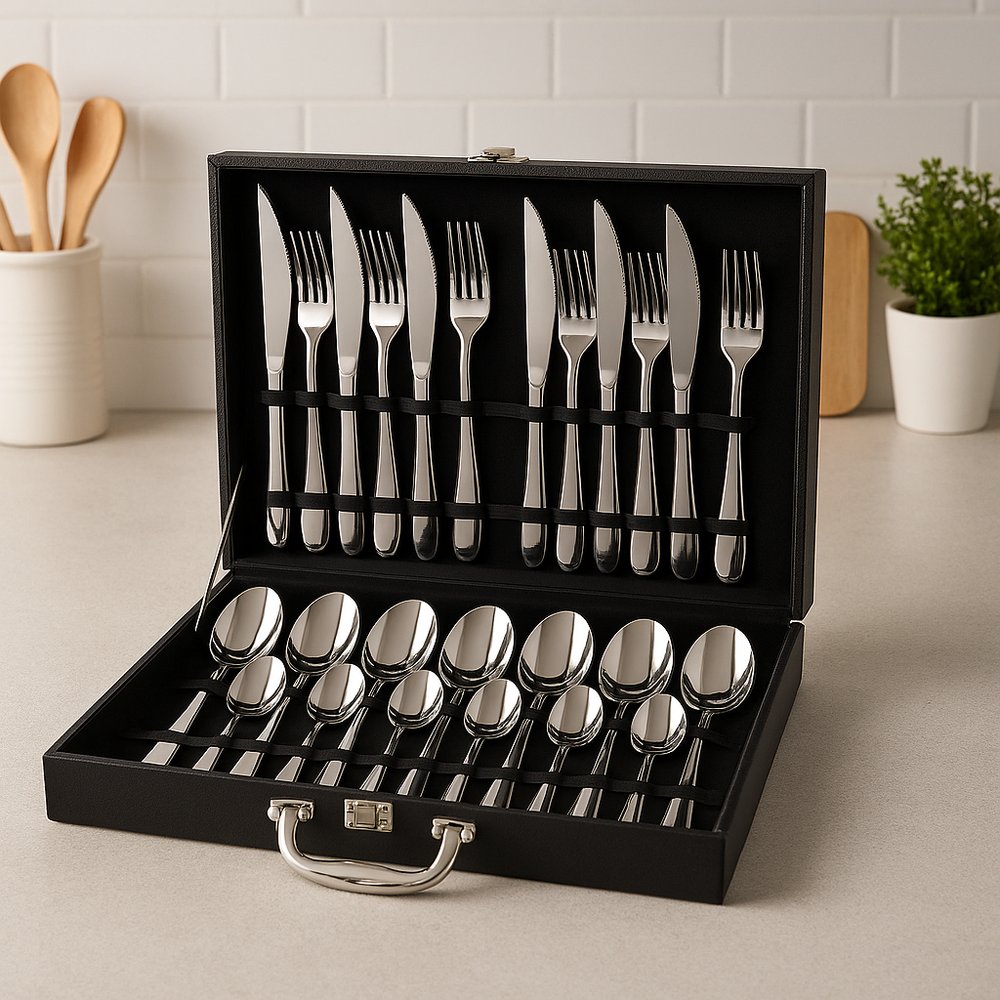Conjunto 24 Peças Talheres Inox com Maleta