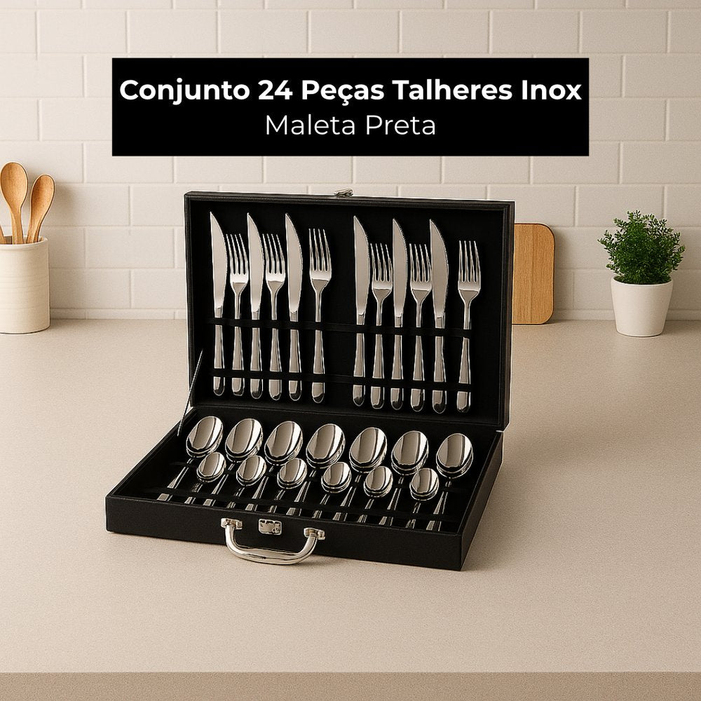 Conjunto 24 Peças Talheres Inox com Maleta