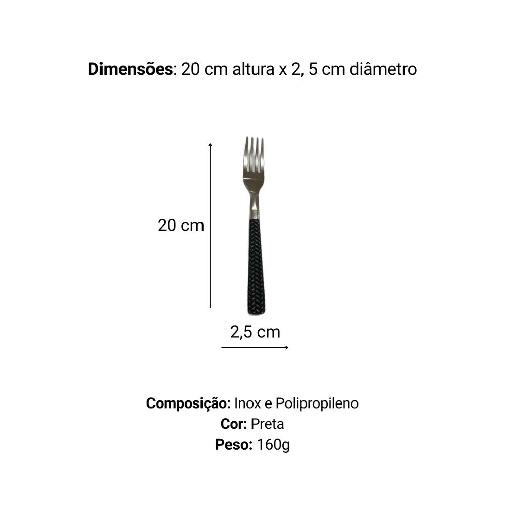 Kit 6 Garfo de Mesa Inox Linha Gramado - Preta