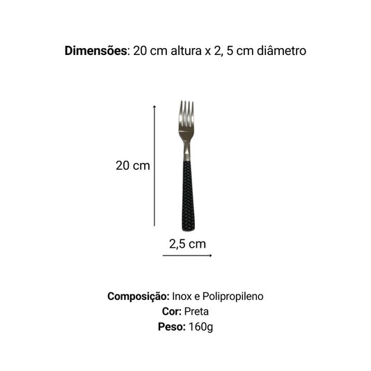 Kit 6 Garfo de Mesa Inox Linha Gramado - Preta