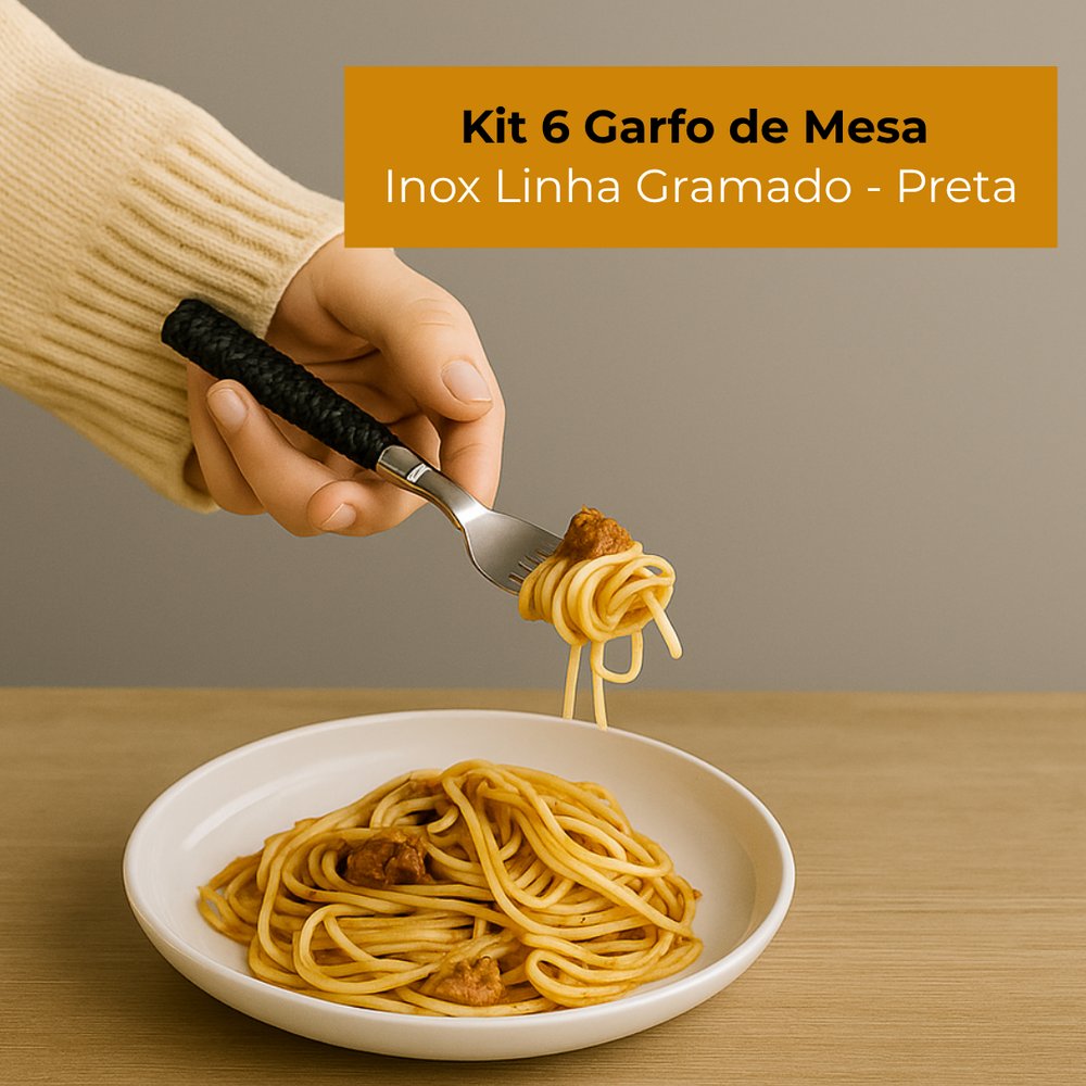 Kit 6 Garfo de Mesa Inox Linha Gramado - Preta