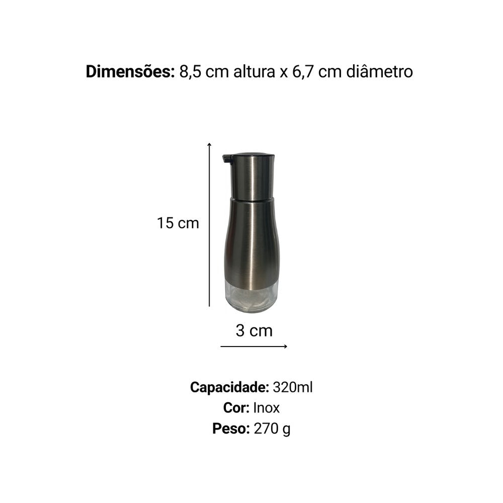 Porta Temperos Vidro 320ml - Inox