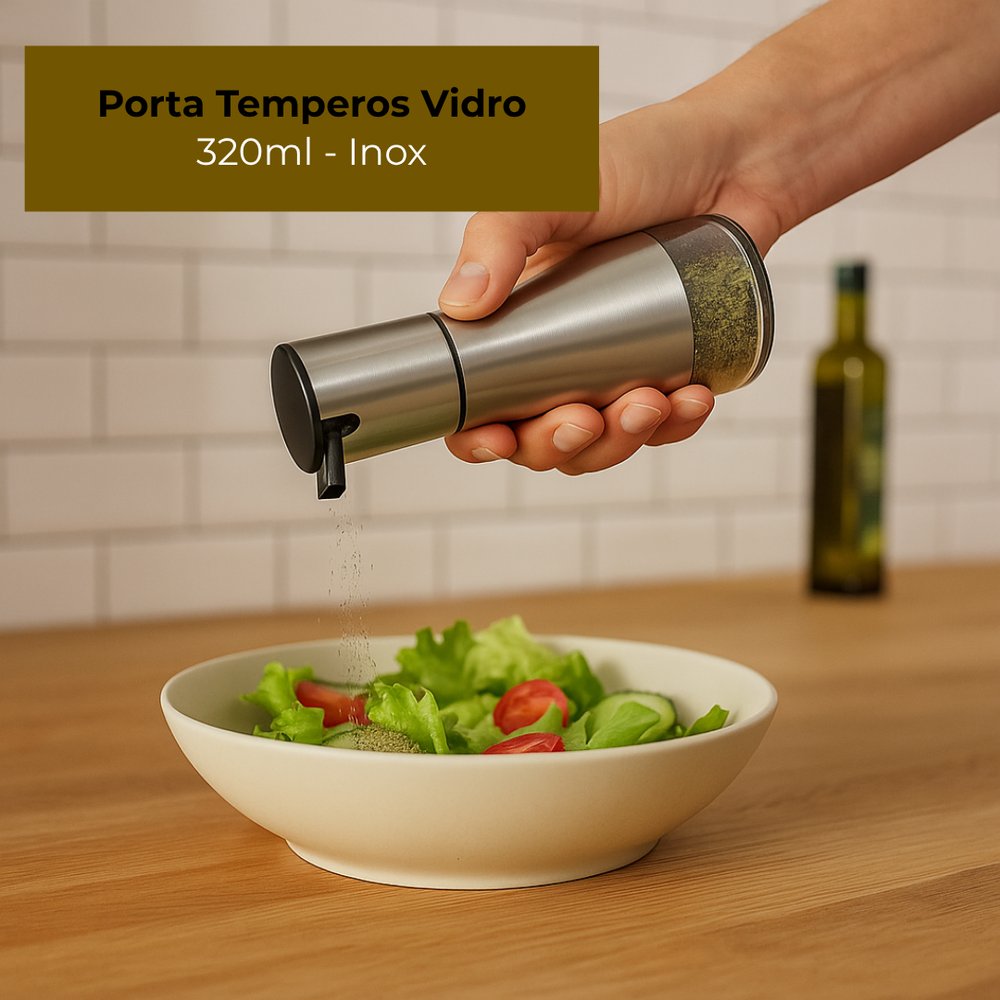 Porta Temperos Vidro 320ml - Inox