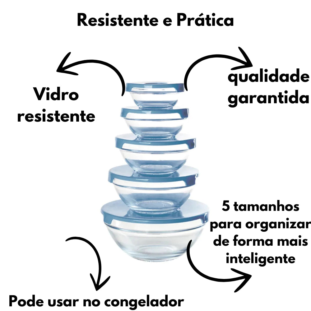 Conjunto kit 5 Potes de Vidro Herméticos Com Tampa guardar Marmitas armazenar alimentos - Sortidos