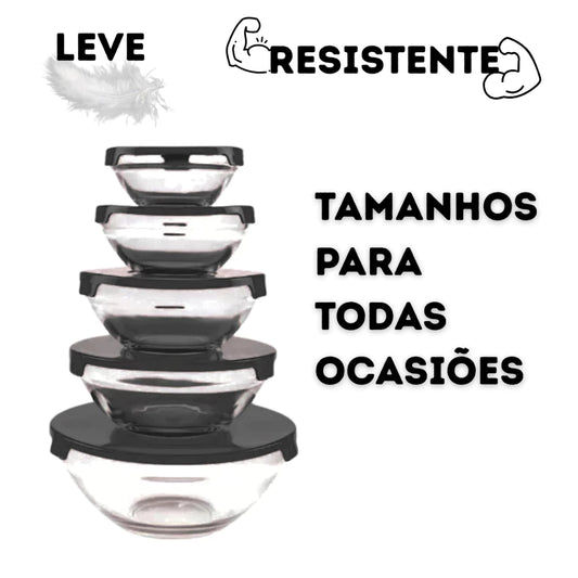 Conjunto kit 5 Potes de Vidro Herméticos Com Tampa guardar Marmitas armazenar alimentos - Sortidos