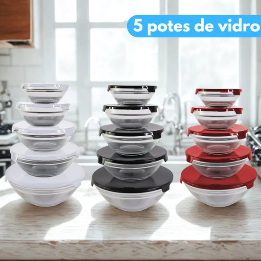 Conjunto kit 5 Potes de Vidro Herméticos Com Tampa guardar Marmitas armazenar alimentos - Sortidos